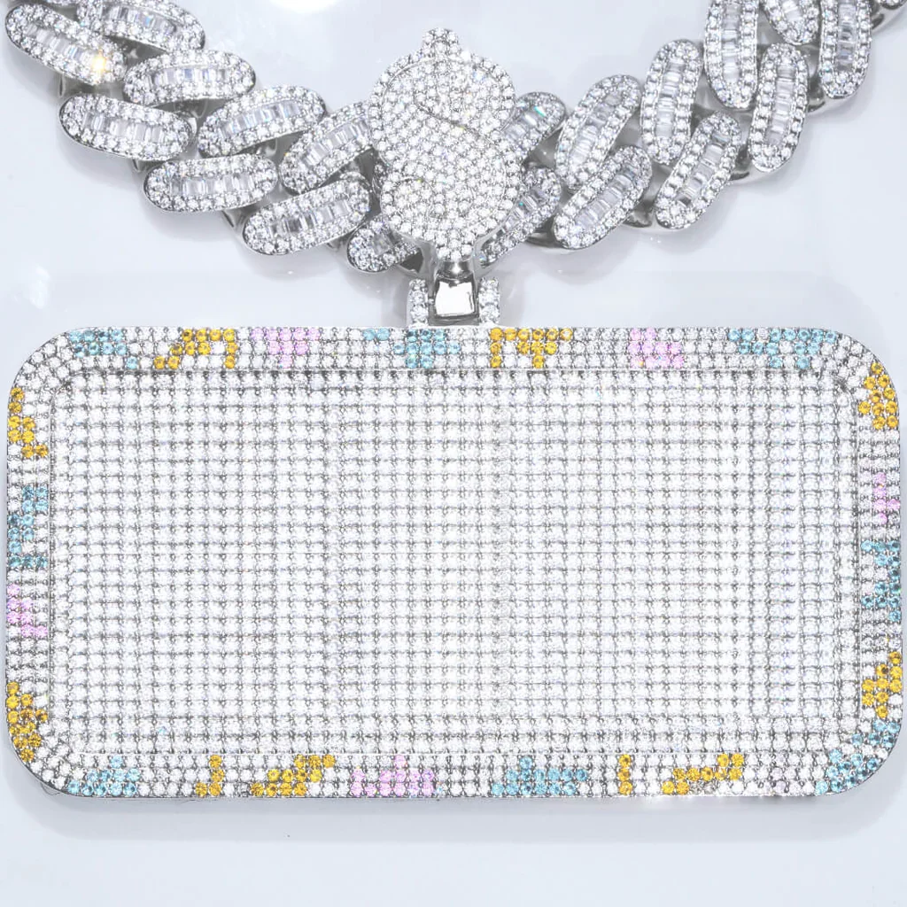 100% Export Quality 3D Colorful Square Pendant with Solid Metal Made 10KT and 14KT Purity Hip Hop Pendant