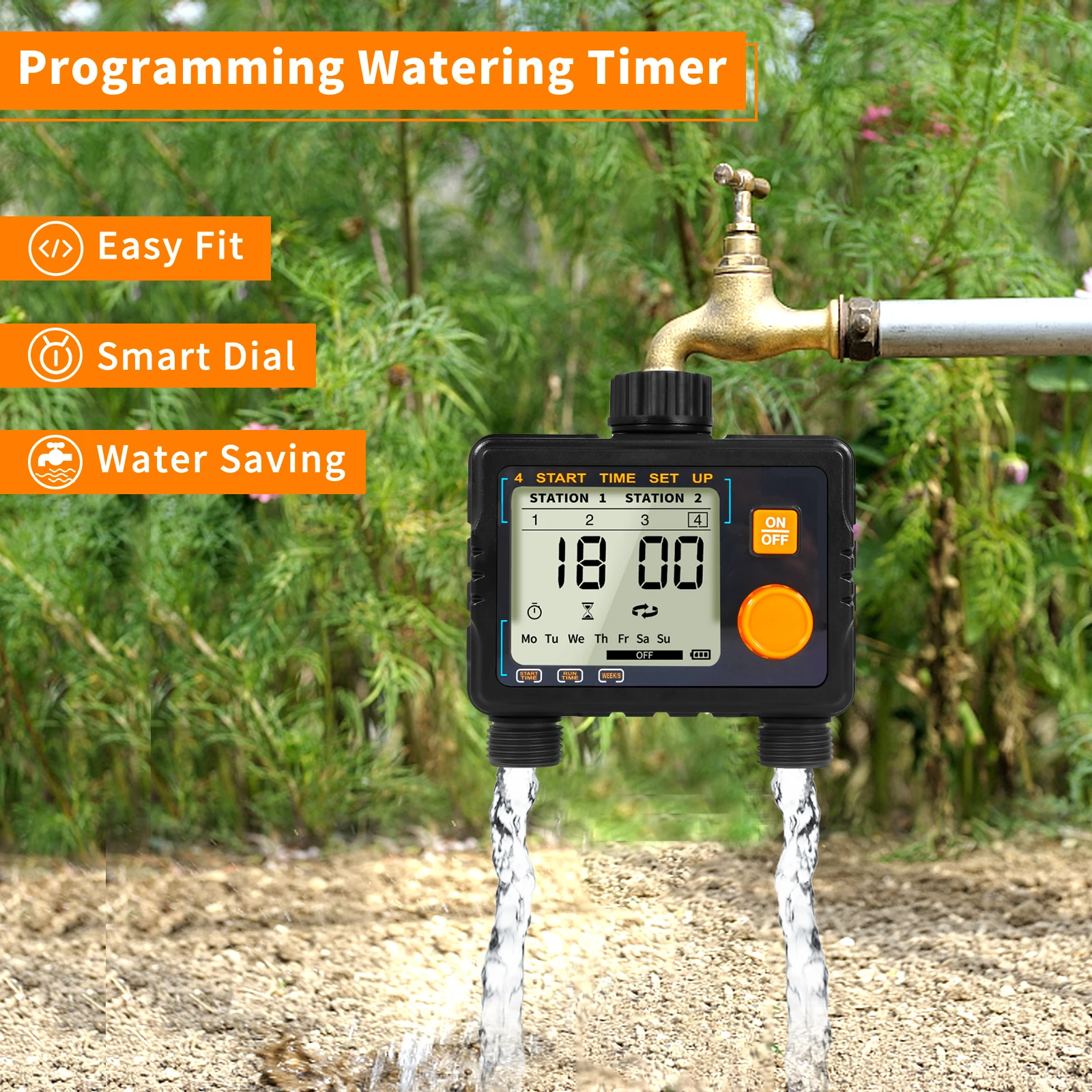 Programming Automatic Garden Watering 2 Outlets Tap Timer, Solenoid Valve  for Outdoor Sprinkler, Hose and Irrigation