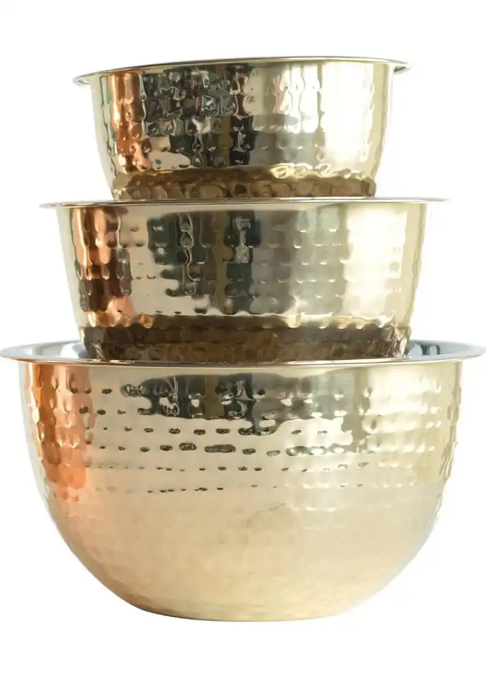 Best Selling Set of 3 Ember Interiors Hammered Stainless Steel Bowls in Gold Finishing at Wholesale Prices from India