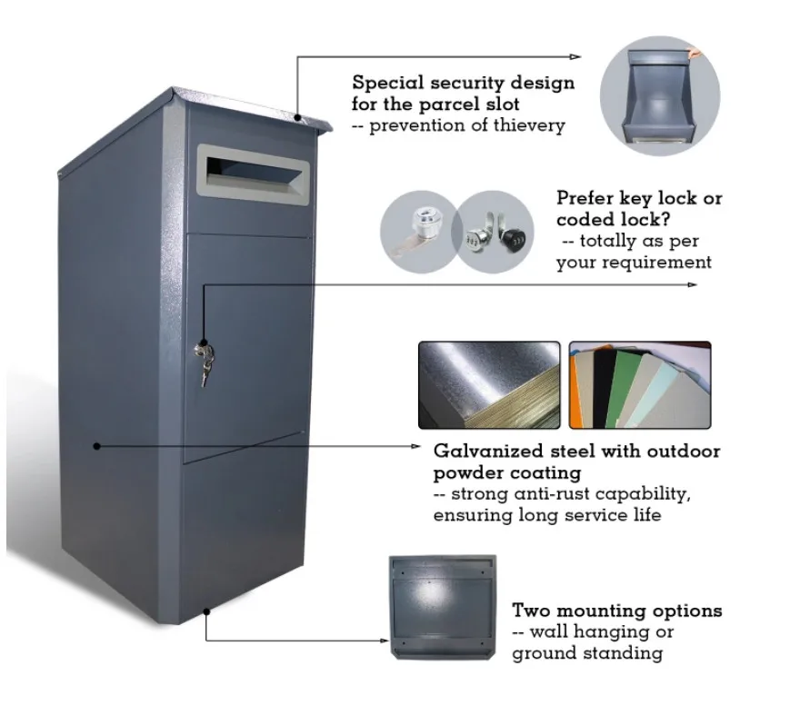 Factory Price Parcel Drop Box Galvanized Stainless Metal Steel Outdoor Decoration Customized Features OEM ODM Wholesaler