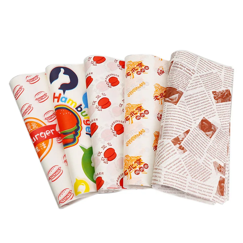 Customized Printed Logo and Size Food Safe Grade burger paper Greaseproof Deli Meat Wax Paper Food Wrapping