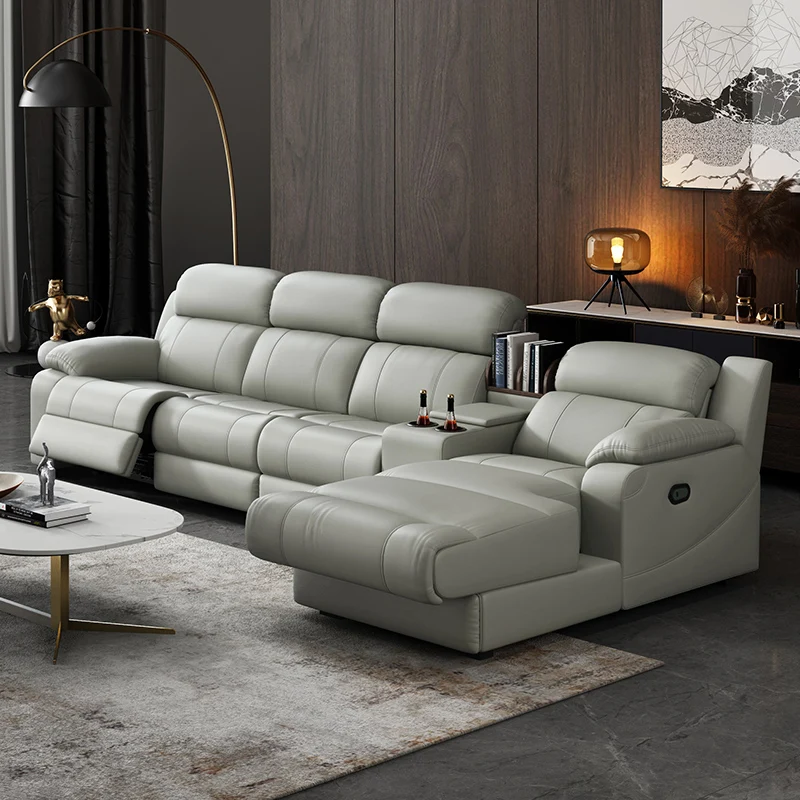 Hot Sale Modern Italian Electric Sofa Set Genuine Leather Multi-Functional Recliner Feature Metal Corner Combination