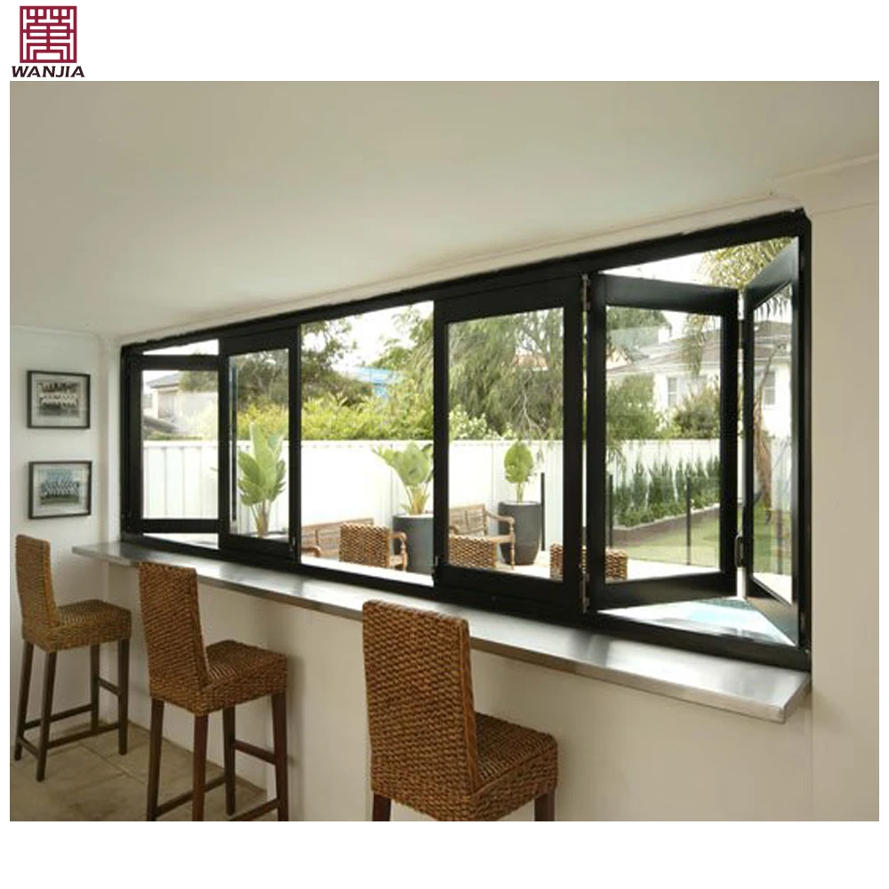 Aluminium Customize Kitchen Bi fold Window Vertical Top Folding Glass Push Up Fold Up Windows