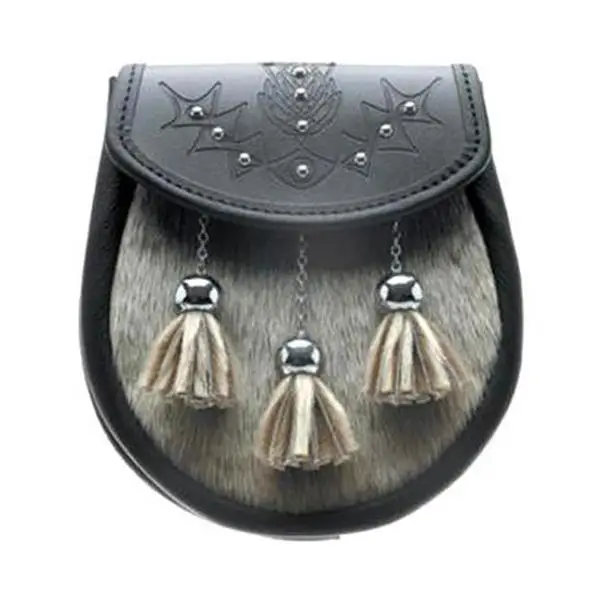 antique-finished-stag-head-sporran semi dress sporrans with metal cantle for bagpipers new arrival design