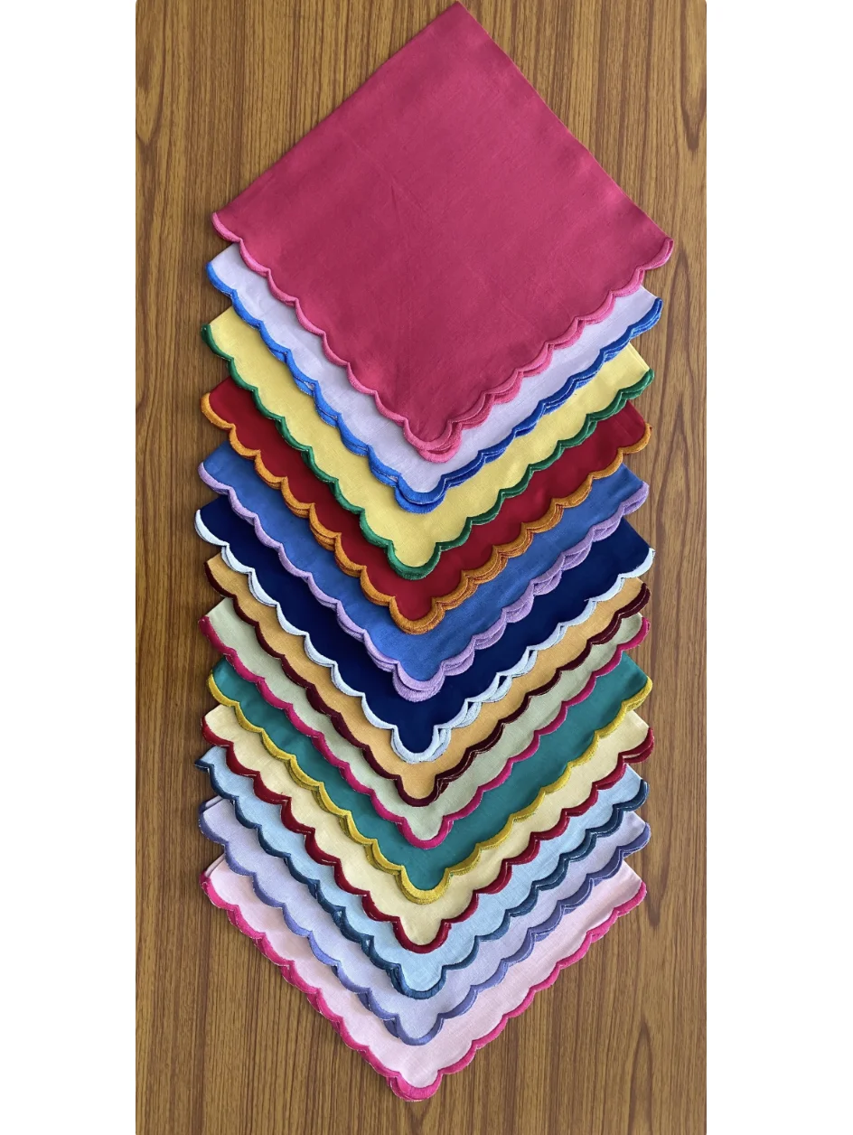 Mix Match Pure Linen Napkins Embroidered Scallops Wedding Events Parties Home 9x9' Cocktail 18x18' Dinner Sizes Unique Gifts