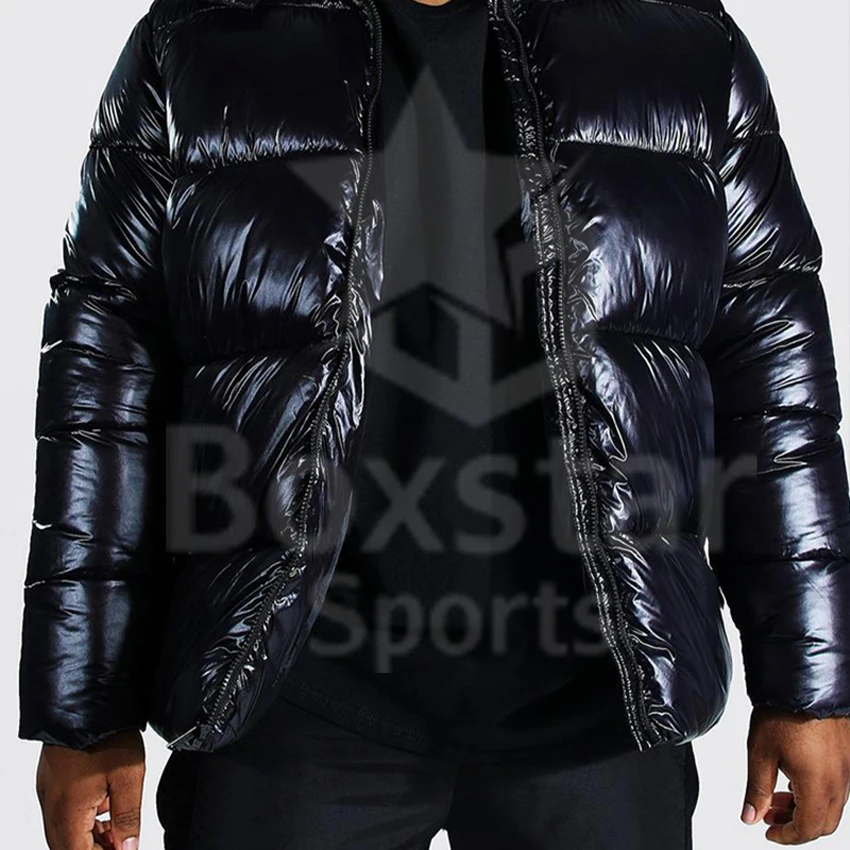 Designer High Quality Coat Hooded Black Shiny Jacket Men Winter Bubble Puff Custom Heavy Shinny Puffer Plus Size Jacket For Men