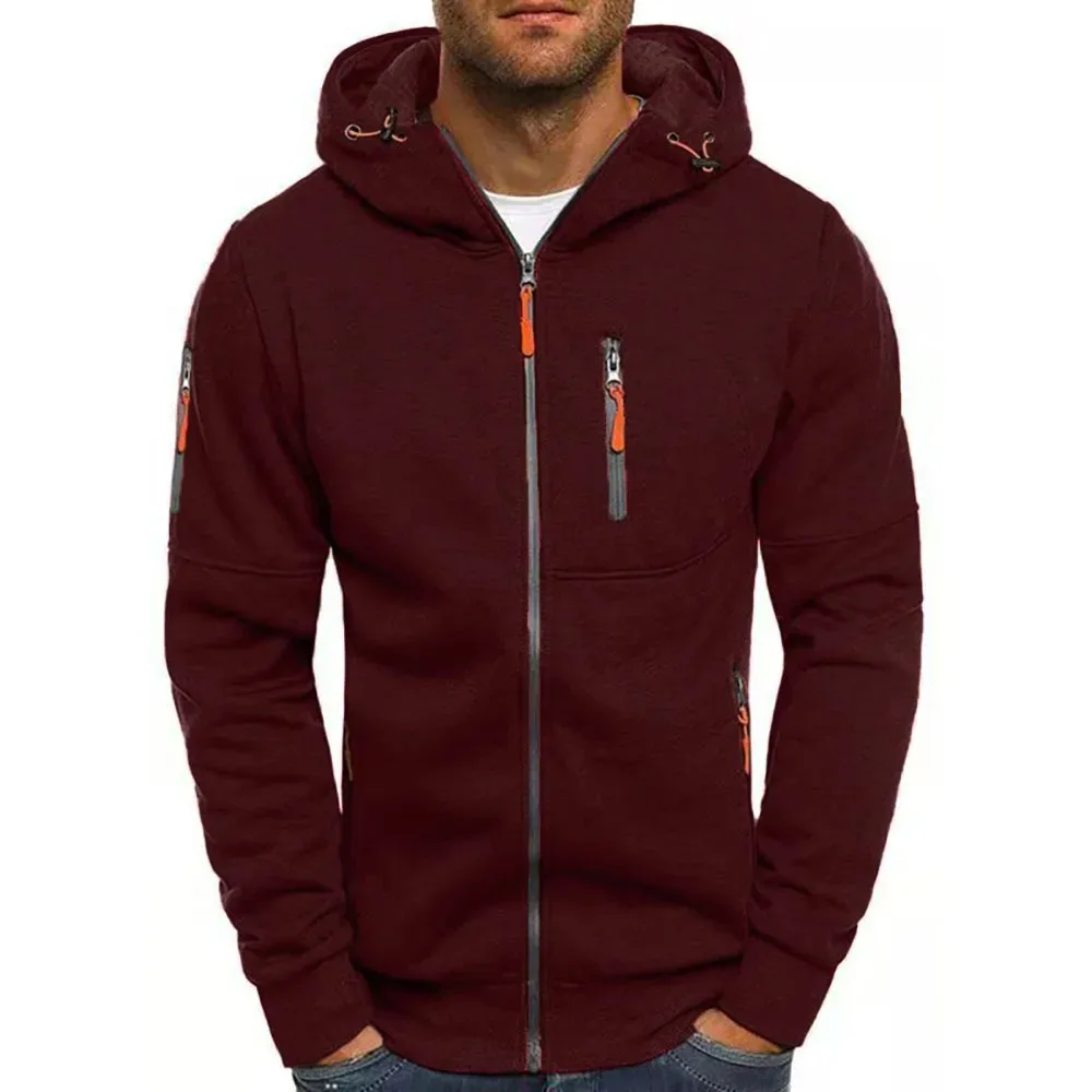 2024 New Men Hoodies Casual Hoodies for Men with Zip Pockets Full Zip Long Sleeve Sweatshirt Sports Hooded Jacket