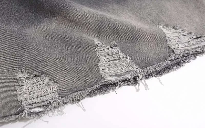 Custom Streetwear Ripped Embroidery Letter Distress Denim Jacket Hoodie Drop Shoulder Vintage Washed Denim Tears Hoodie For Men