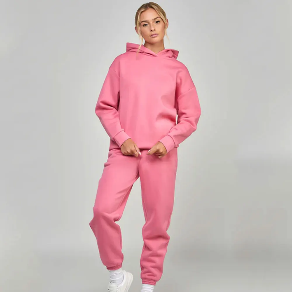 New Tracksuit Women Solid Jogging Suits Fleece Warm Hoodies 2 Piece Set Autumn Winter Fashion Oversized Custom Sweatsuit