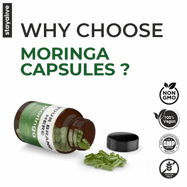 Moringa Powder Capsules  | Private Label Service | Moringa Oleifera | Antioxidant  | Vegan | (60,90,120 Capsules)