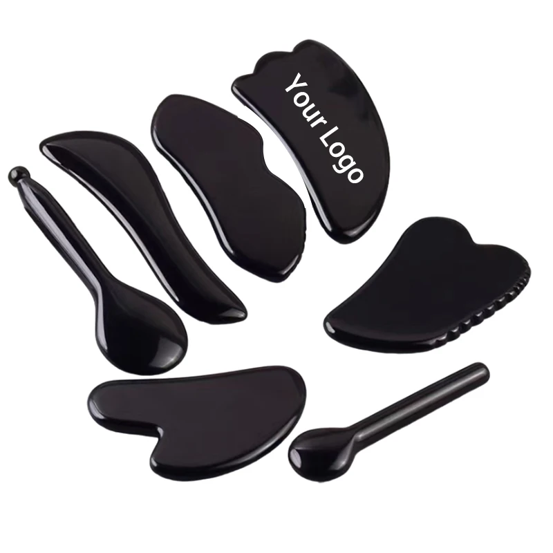 Custom Black Bian Gua Sha Stone Facial Private Label Obsidian Gua Sha Tool Black Jade Guasha Scraper Marble Stone Massage Board