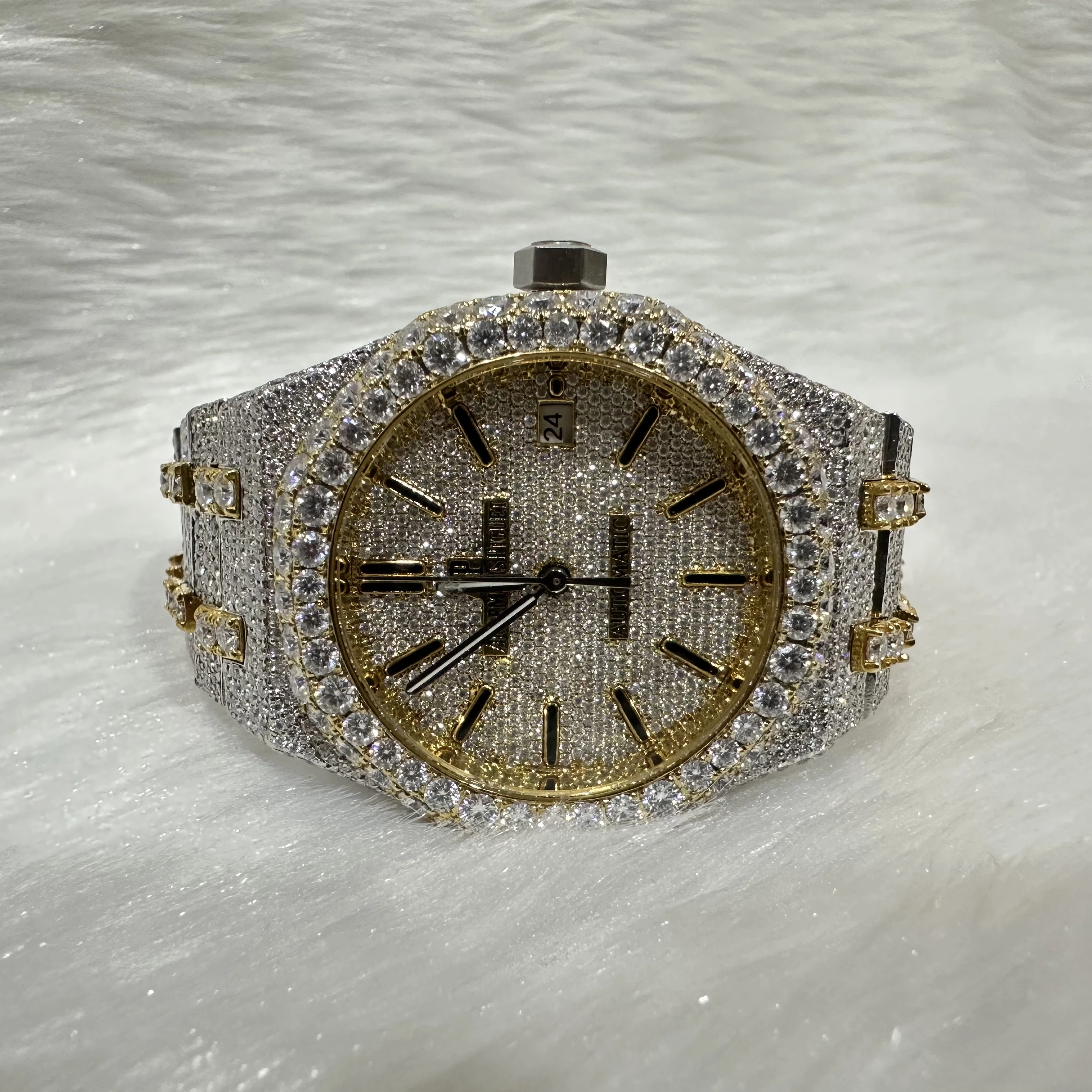 Luxury Gold Plated Iced Out Watch 925 Sterling Silver VVS Moissanite Diamond Hip Hop Mechanical  Watches For Men