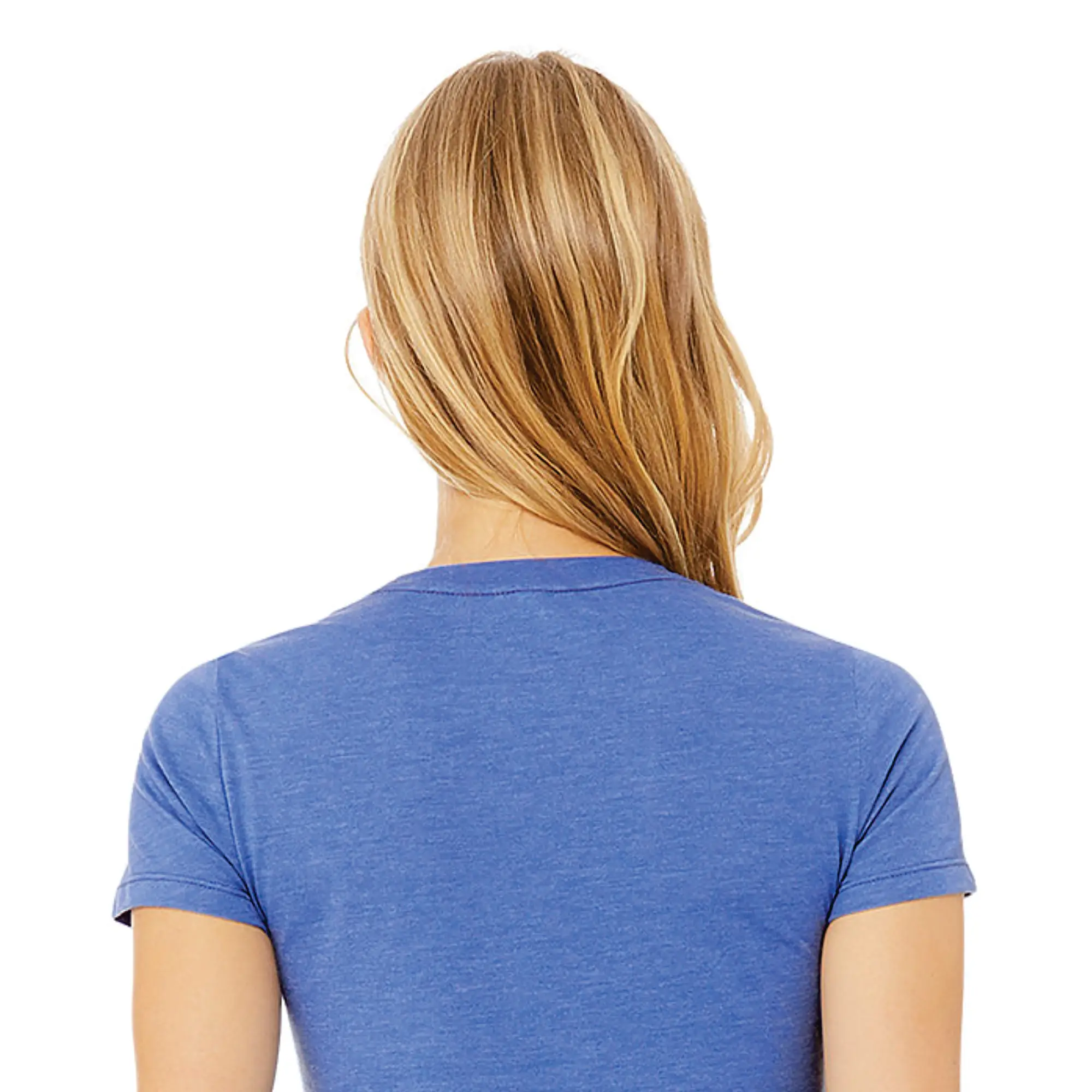 Shoulder Taping Longer Body Length 100% Airlume Combed and Ring Spun Cotton 32 Single 4.2 oz Columbia Blue Womens Slim Fit T-Shi