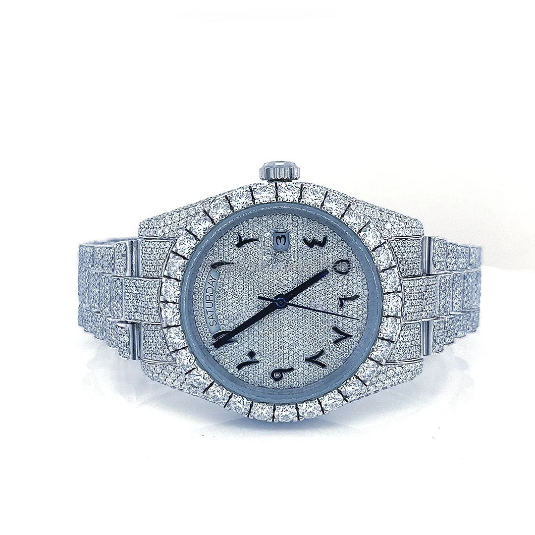 Latest Luxury Automatic Watch Fully Iced VVS Clarity Moissanite Diamond Stainless Steel Arabic dial mechanical branded watch