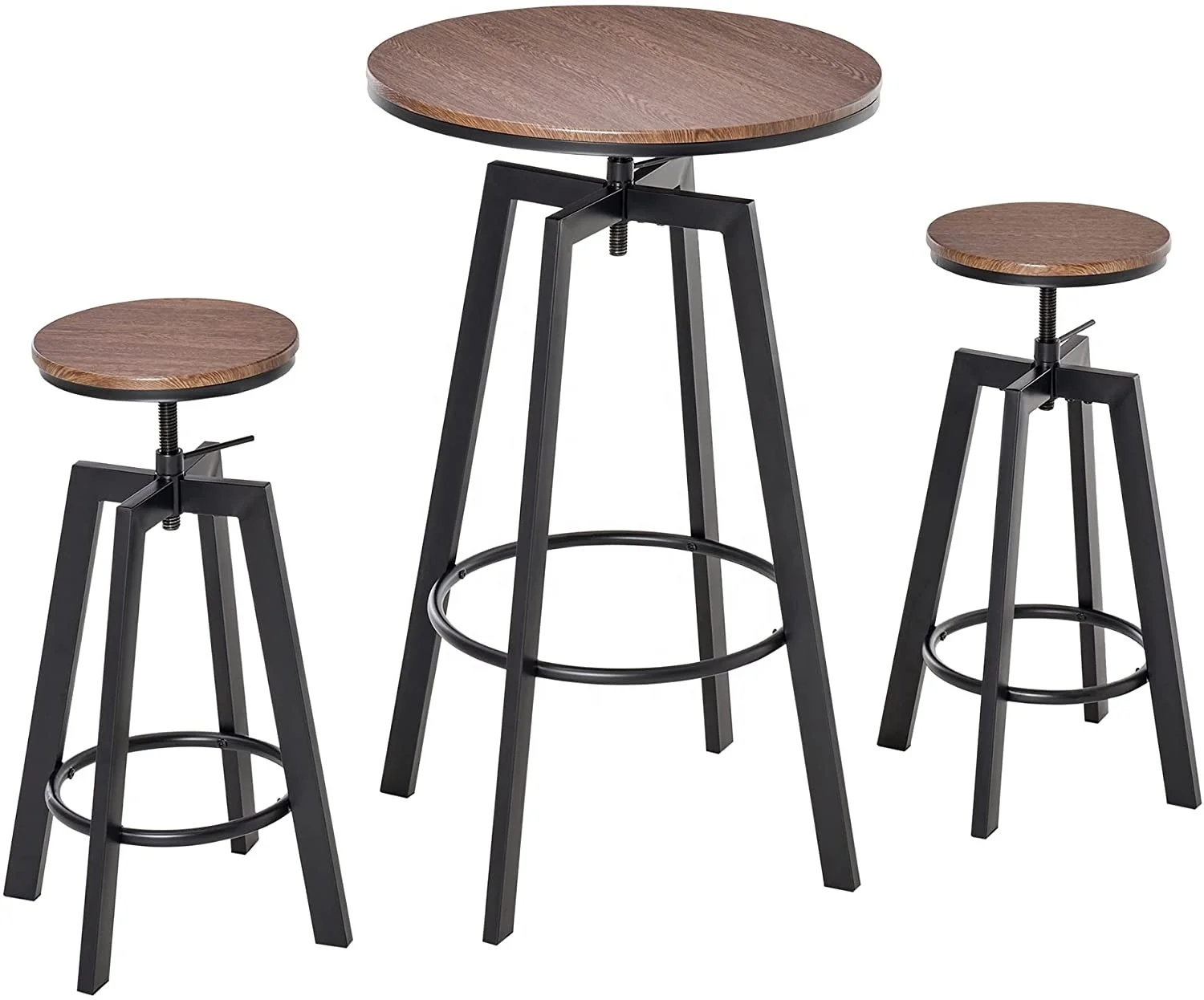 SWT Solid Wood Seat Bar Stools Tall Industrial Vintage metal Bar Chairs metal dining chair