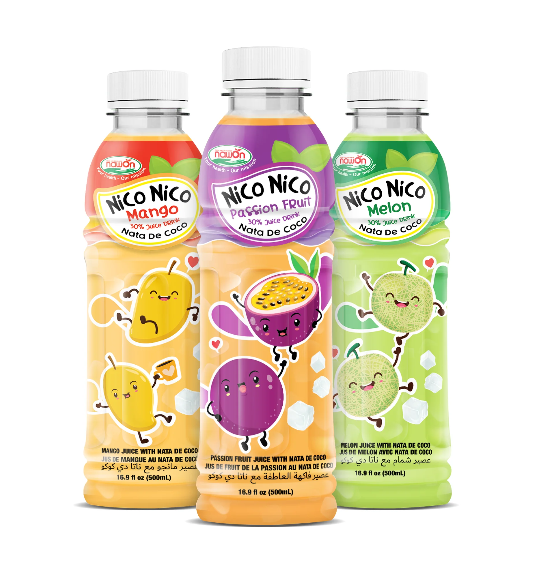 High Quality Mango Juice Drinks with Nata de Coco Cube 500ml PET Bottle Nico Nico Brand Wholesale Price