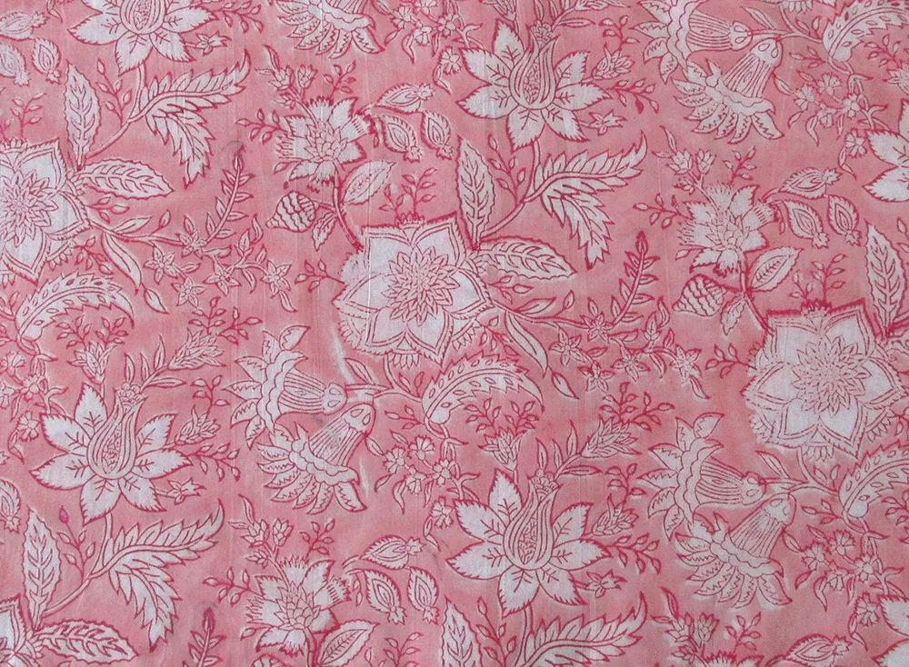 Indian Pink Floral Hand Block Print Fabric Cotton Dressmaking Sewing by the YardOpens in a new window or tab Brand new