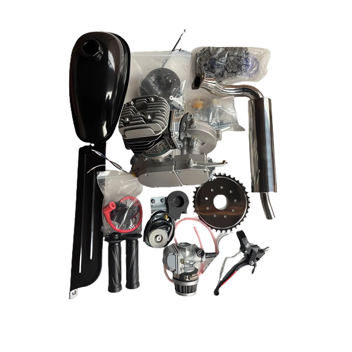 New Kick Start Silent Exhaust Pipe Air-cooling 2 Stroke Petrol Gasoline Bicycle Petrol Engine Kit Latin Market Flange Intake