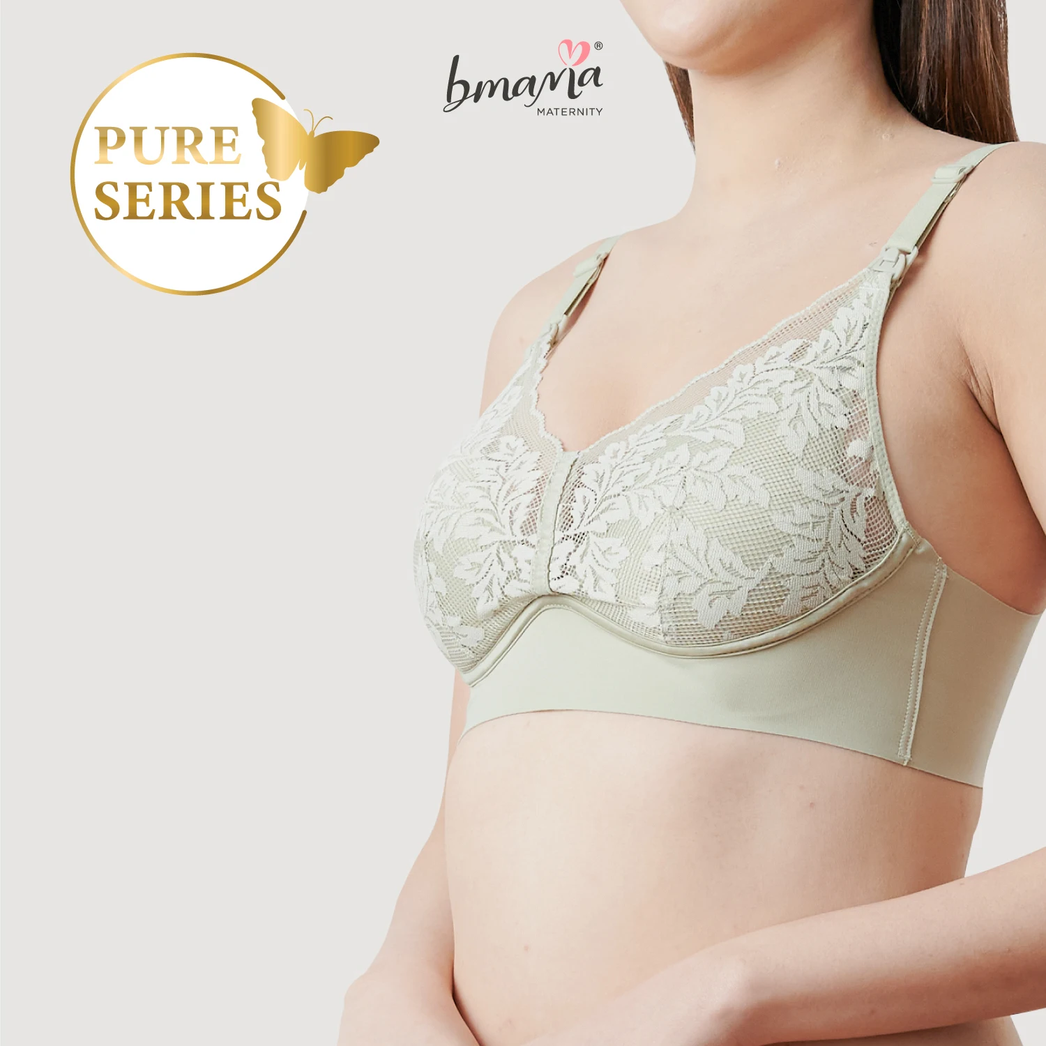 Floral pattern green color adjusted-straps clips durable cotton bra Bmama The Grace High Quality Silk Lace Nursing Bra