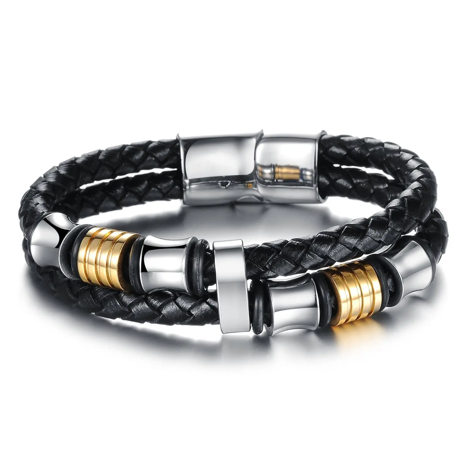 925 Sterling Silver Braid Jewelry Black Leather Bracelet for Man