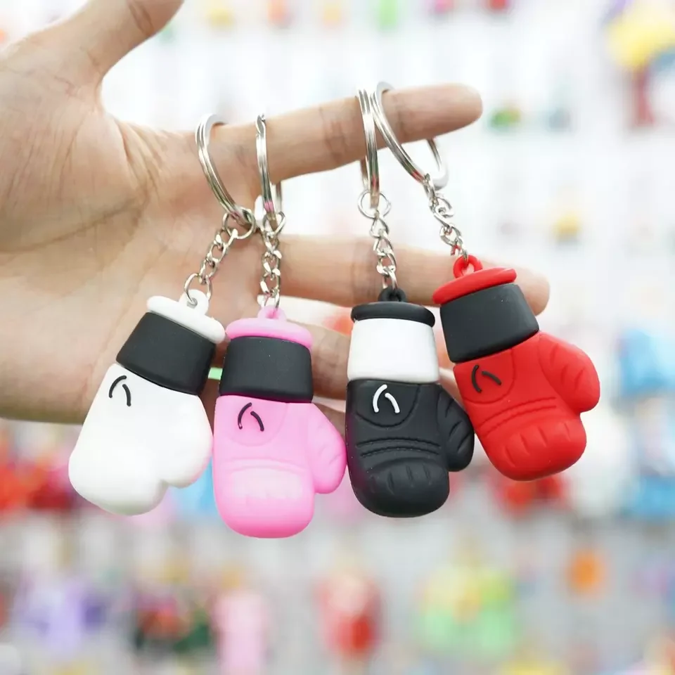 Custom Made Mini Boxing Gloves Keychain PVC Leather Metal Punching Bag Car Home Office Hanging Accessory Custom Logo-Wholesale