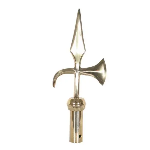 Custom Precision Gold Brass Army Staff Finial Spear Topper for Indoor Parade Flagpole Flat Metal Ornament Wholesale Factory