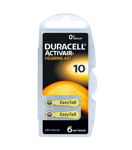 Оптовая продажа батарейки для слуховых аппаратов Duracell Activair Размер 10 PR70 желтые 30/60