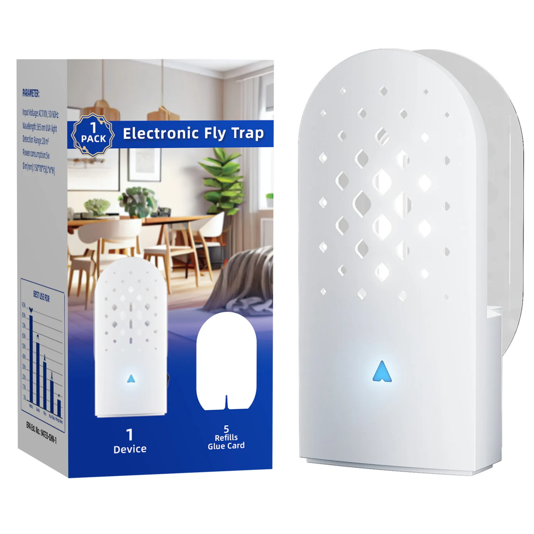 Smart Anti Mosquito Killer Moths Gnats Plug-In Insect Trap Fly Trap Electric for Indoors Kitchen Home