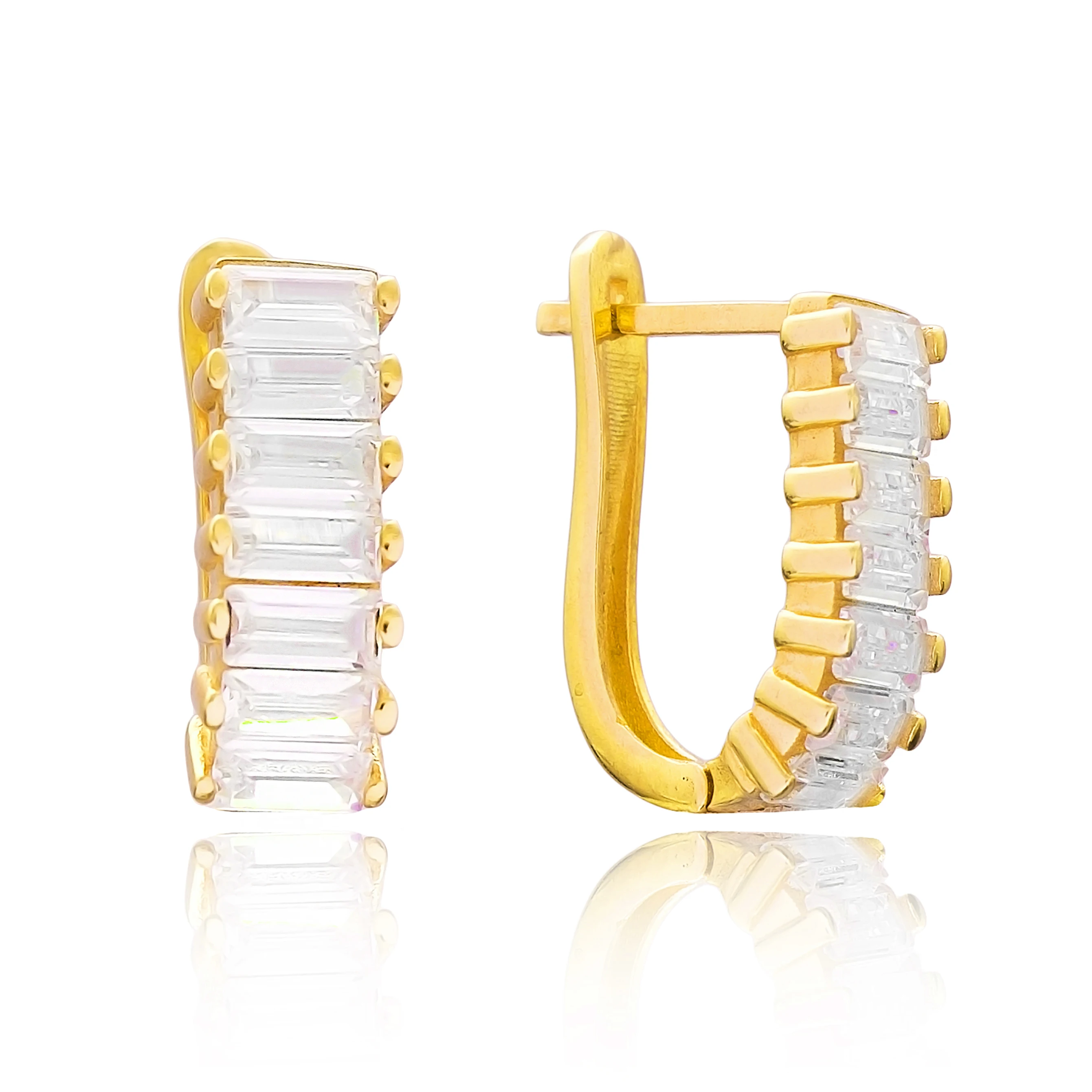 Shiny Baguette Zircon Stone LathBack Earrings Turkish Handcrafted Wholesale 925 Sterling Silver Jewelry