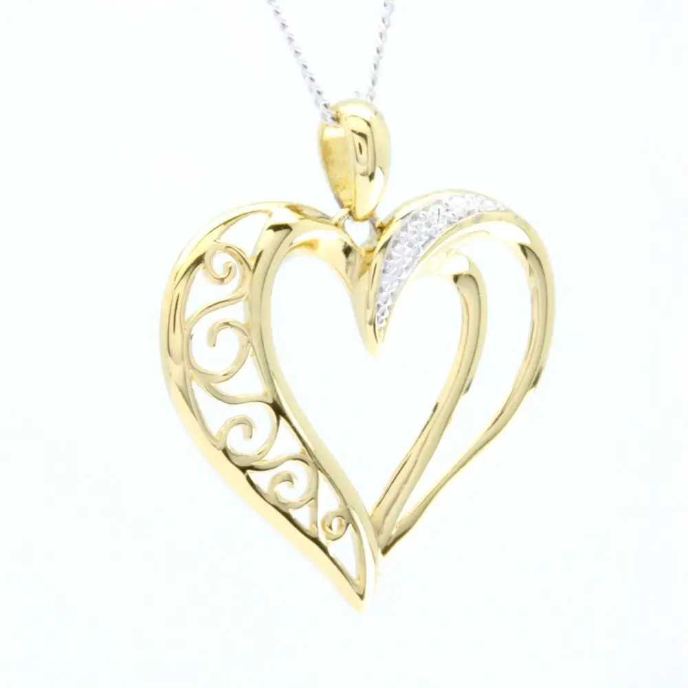 European Style Newest Ladies Jewelry Yellow Gold Rhodium Plated Charm Pendant 18K Plain Gold Heart Necklace