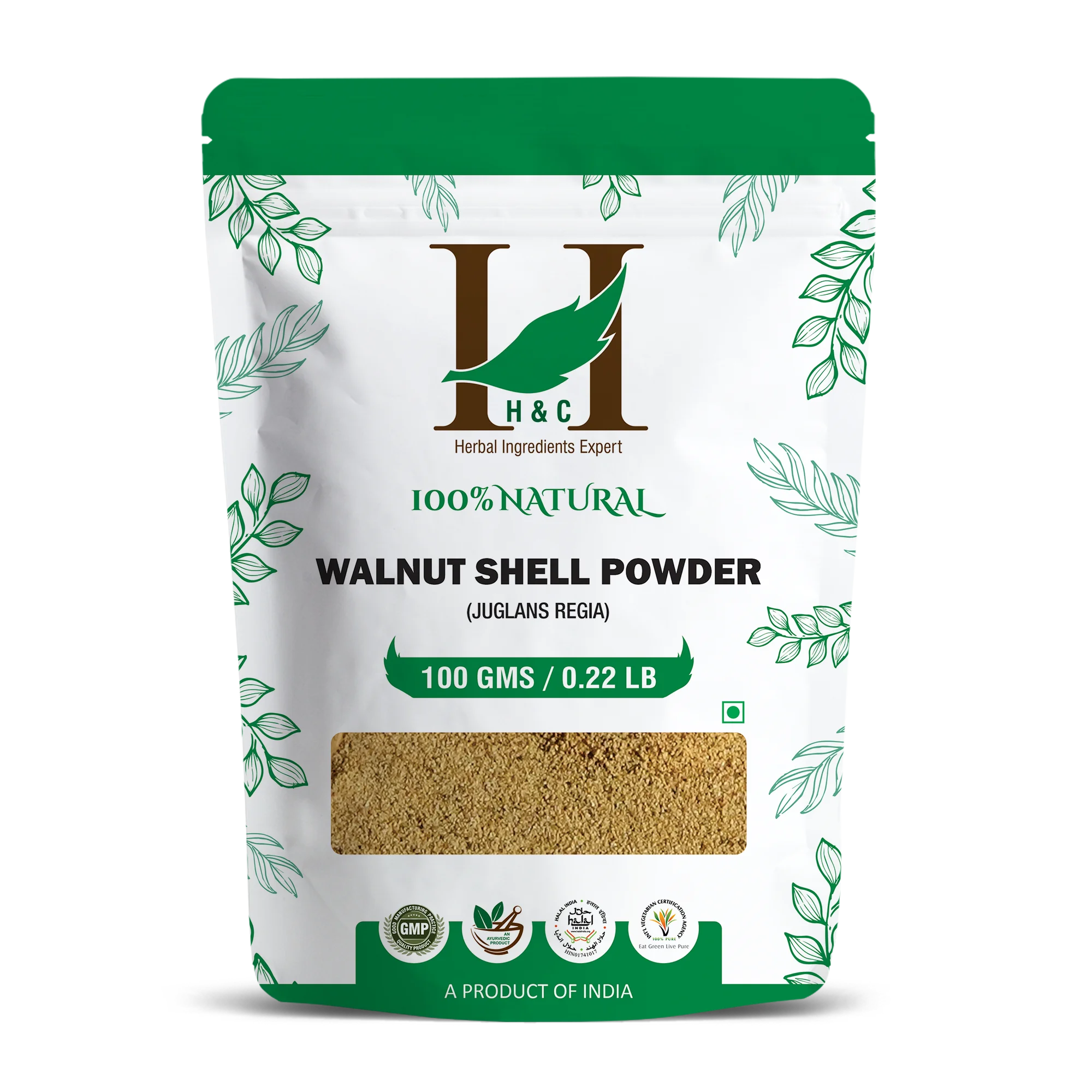 H & C порошок скорлупы грецкого ореха для скрабов 100 Gm Pack