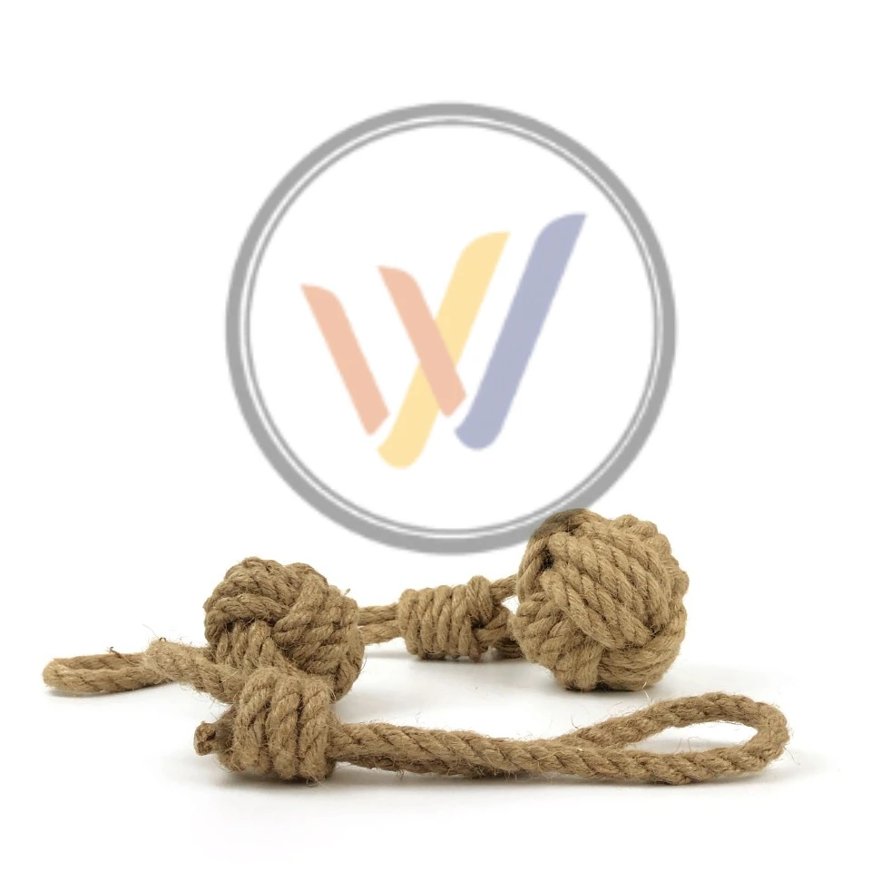 Natural Hemp Rope Ball With Handle Dog Toy Durable Tug & Chew Play Clean Teeth With Chewing