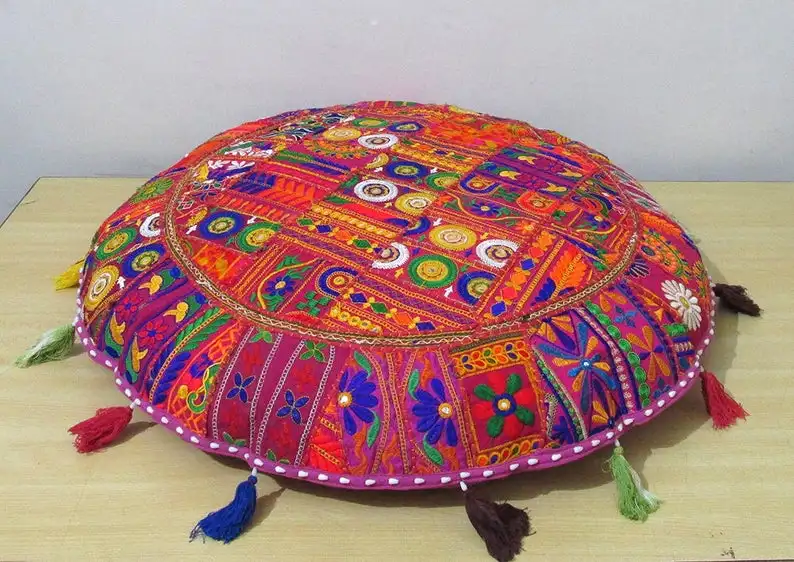 Vintage Ottoman Pouf Covers Indian Patchwork Handmade Footstool Home Decor Round Pouf Stools Cushions Covers