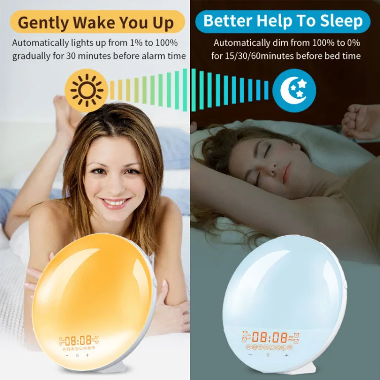 Smart Wake Up Light Supporting App/voice Control With Fm Radio And 4 Alarm Setting, Wake You Up And Help To Sleep Function