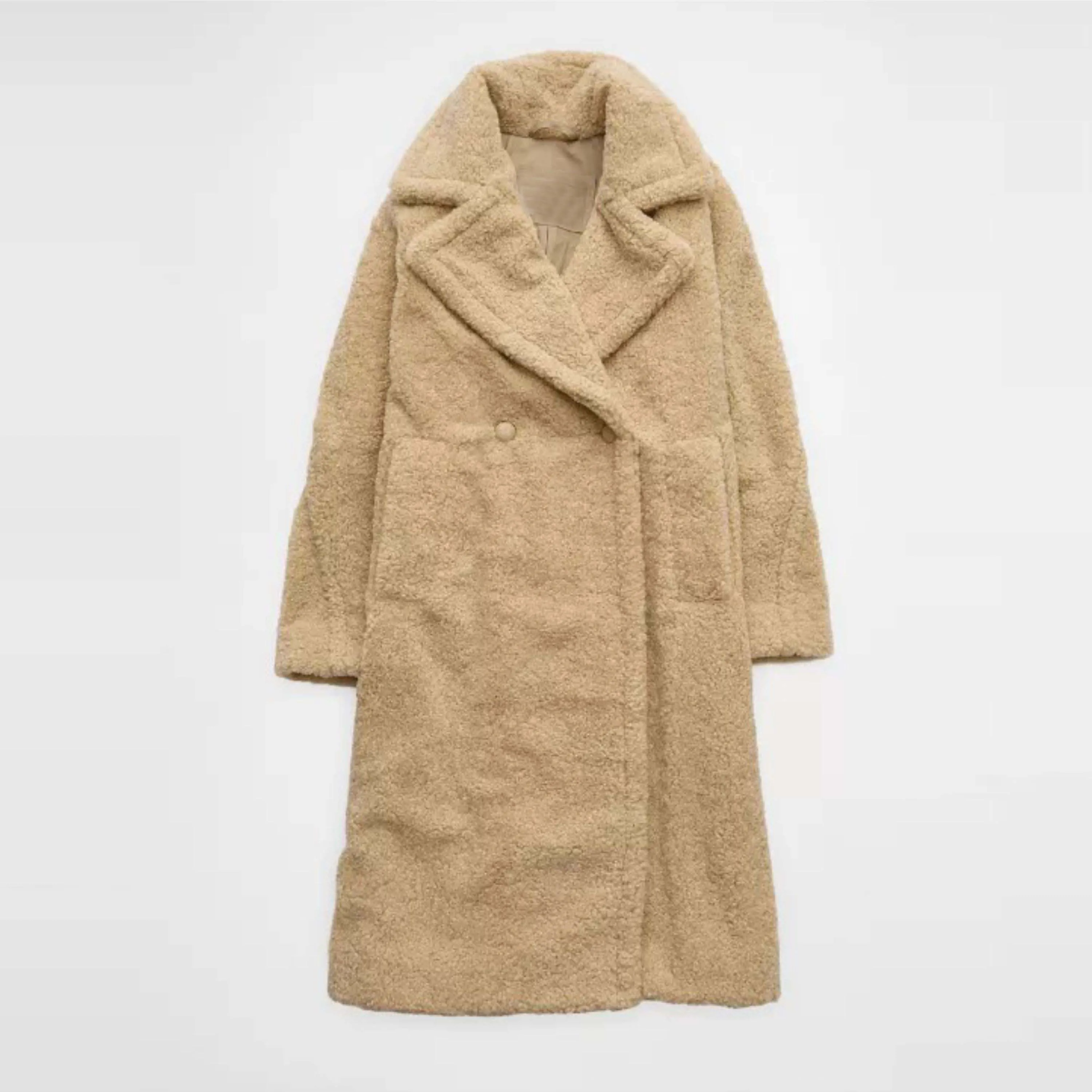OEM Custom Manufacturer Trendy Teddy Bear Khaki Long Coat | Warm and Durable Winter Outerwear for Women