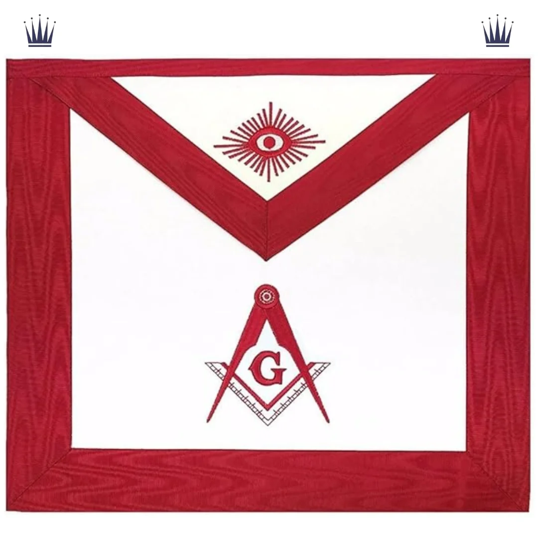 Masonic Blue Lodge Master Mason Red Apron Embroidery Emblem Red Ribbon Real Leather