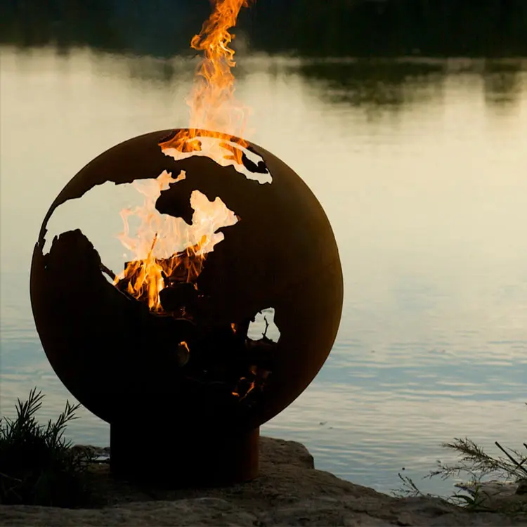 firepit brazier ball backyard patio round wood burning garden corten steel outdoor fire pit