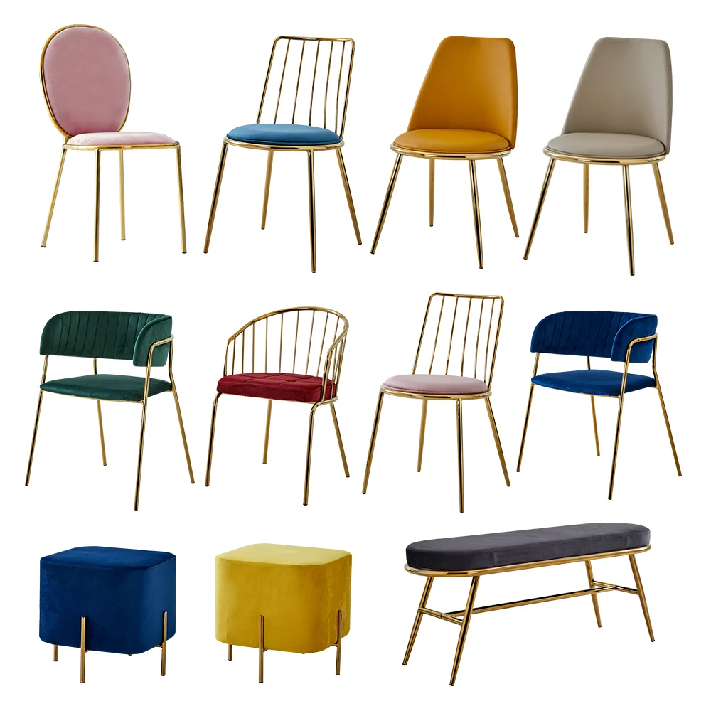 Nordic luxury Ottoman L Pouffe Best Quality Fabric Gold Frame Stool for Bedroom Living Room Velvet Ottoman Puff