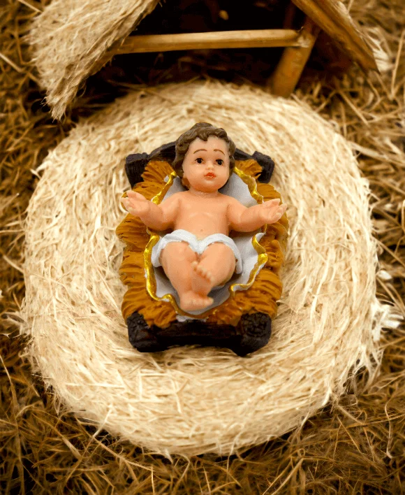 Infant Baby Jesus with Cradle Beautifully Handcrafted & Hand Painted Figurine Religious Ornament Resin Christmas Nativity Sets
