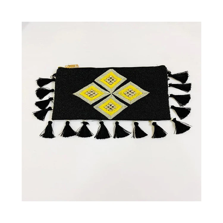 Vintage Style Handcrafted Clutch with Tassels Luxury Beadwork Embellished Handmade Clutch for Wedding Evening Party for Women