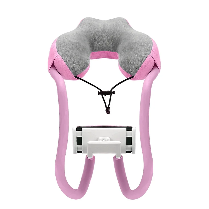 2024 New Memory Foam Neck Pillow Mobile Phone Holder Hanging Neck Style Foldable Travel Neck Pillow