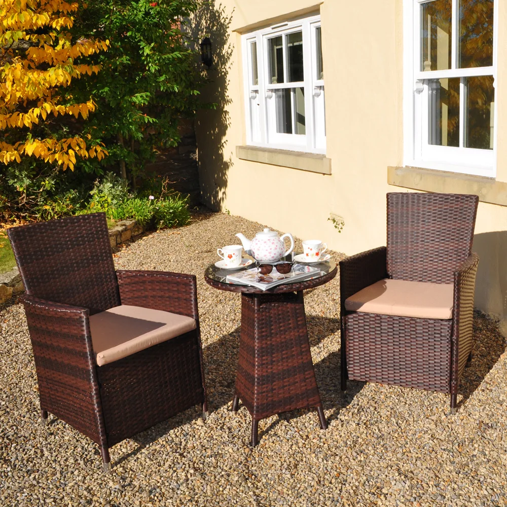 Outdoor 3 PCS PE Rattan Wicker Furniture Sets Chairs Coffee Table Garden