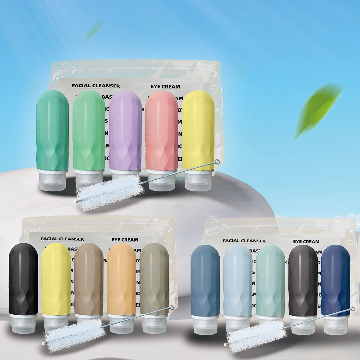 OEM 89ml\\/3oz Leak Proof Portable 5pcs Set Travel Bottle Kit BPA Free Refill Silicone Travel Bottles For Toiletries