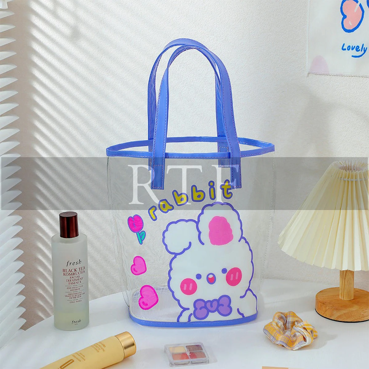 Summer new cartoon transparent PVC handbag girl Jelly shoulder bag large capacity can drain net bottom beach bag by Raw to Fine