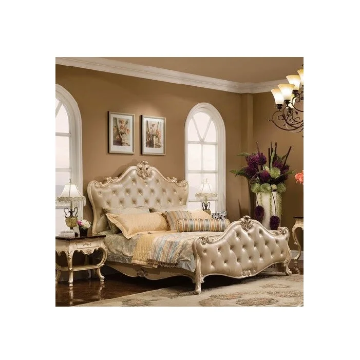 Exclusive Gold Finish King Bedroom furniture Grand Villa Queen Size Four Poster Bed Best Quality Premium Queen Size Crown Bed