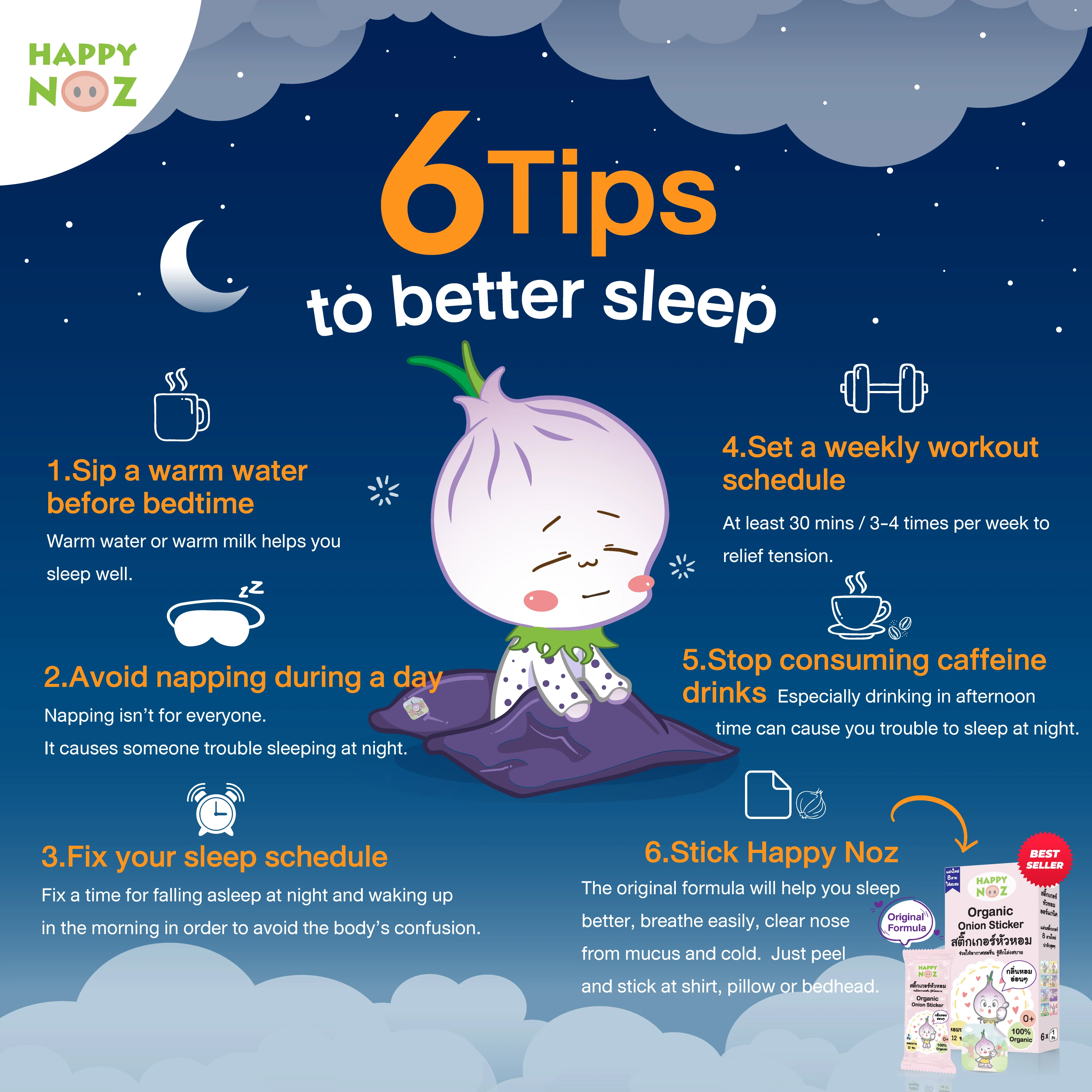 Halloween Happynoz Onion Sticker September Hot sale promotion for Allergy and Runny nose Kids made from Thailand for Wholesale