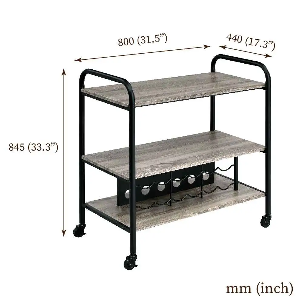 [Holar] Taiwan Made 3 tier Wooden Pattern Shelf Restaurant Hotel Serving Bar Cart with Wine Rack