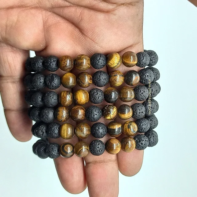 New Fashion 8mm Natural Agate Lava + Tiger Eyes  Bead Round Bracelet Stone Wholesale Bracelet Adjustable Unisex |Buy Jilaniagate
