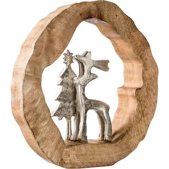 Metal Reindeer Round Wood Circle Christmas Decorative Ornament Shelf & Table Decor Factory Price High Quality Material Used
