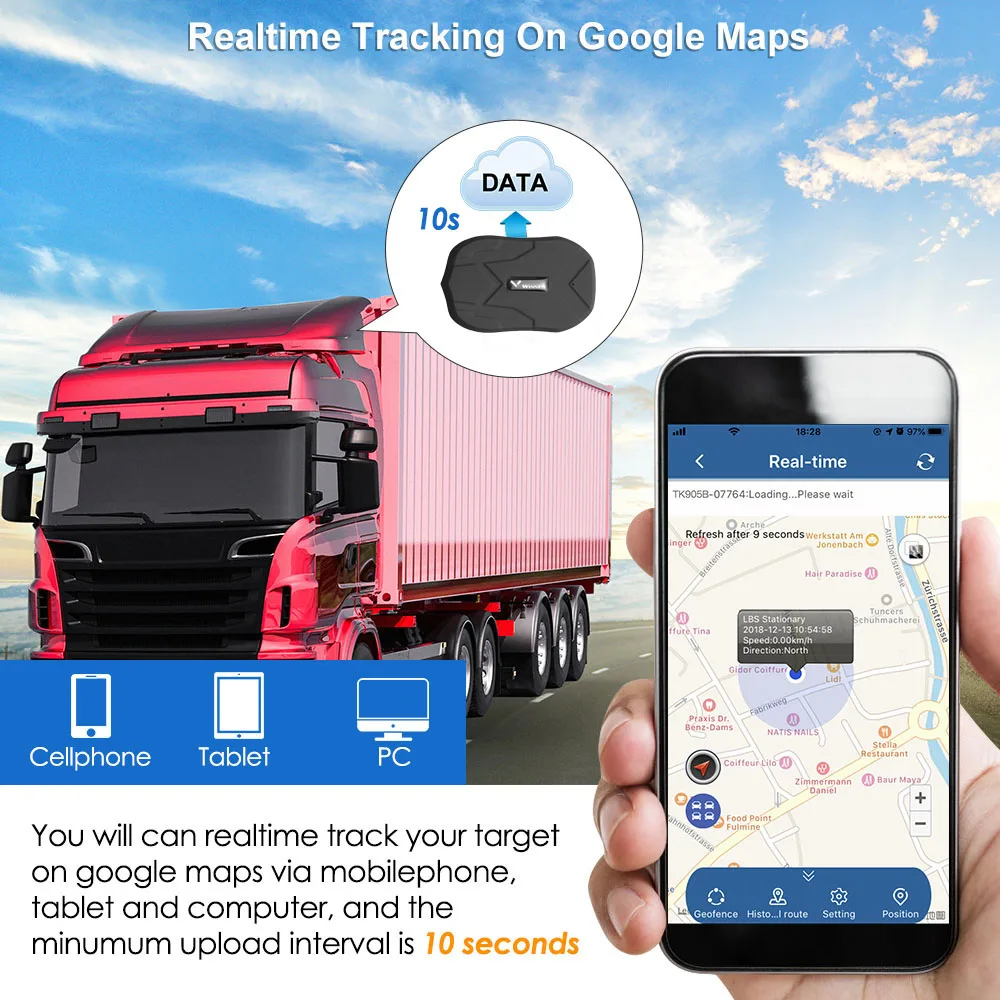 WINNES 4G GPS tracker Waterproof 10000mAh tracker Vehicle Car Boat Truck free APP Real Time Anti Theft Tracking Device TK905B